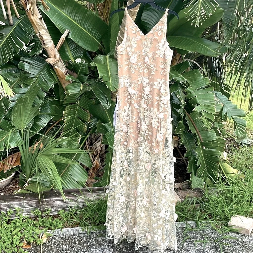 Anthropologie dress the population,  Sidney sheer floral tulle maxi dress - Picture 4 of 8